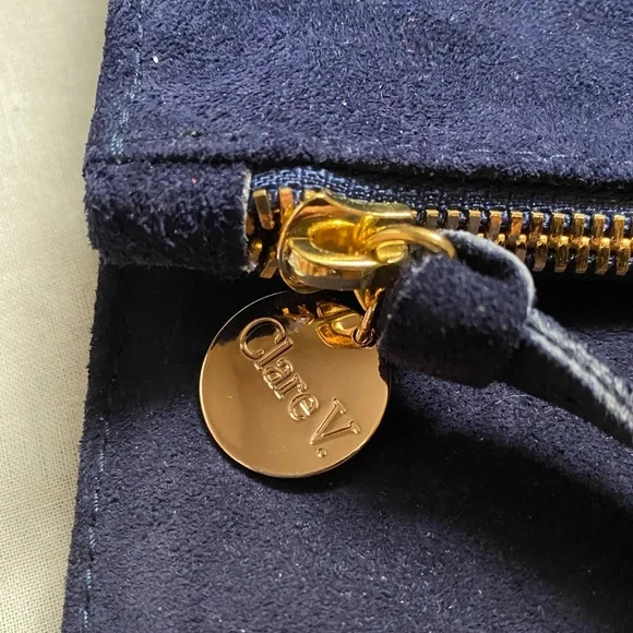 Clare V × Vogue Navy & Gold Suede Clutch - Picture 2 of 5